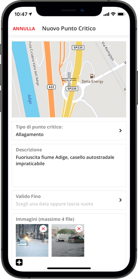 Interface smartphone pour l'ajout d'un point critique