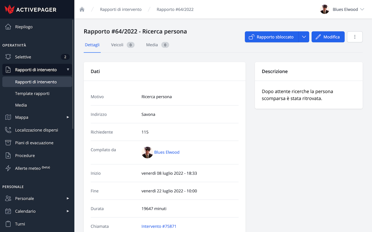Example report editable in the Software