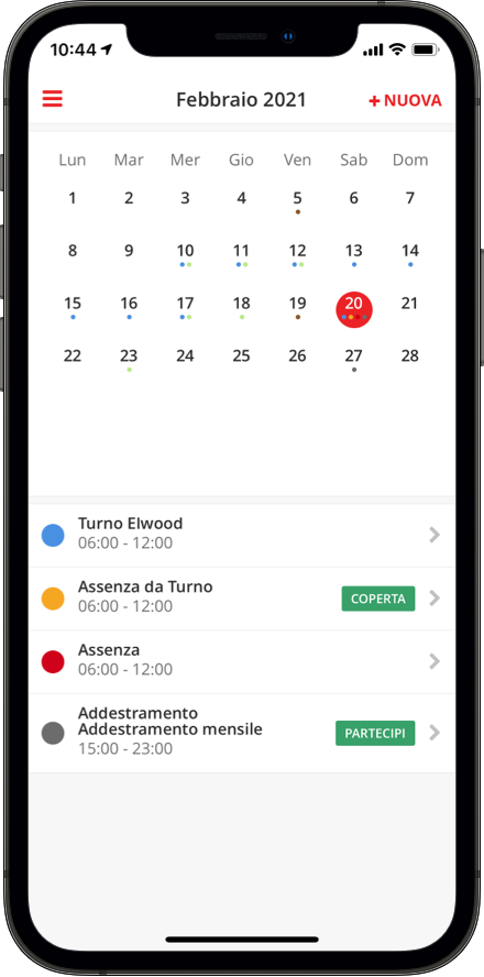 Calendario con turni ed eventi su smartphone